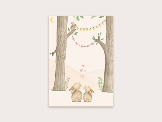Postkarte Hasen im Wald