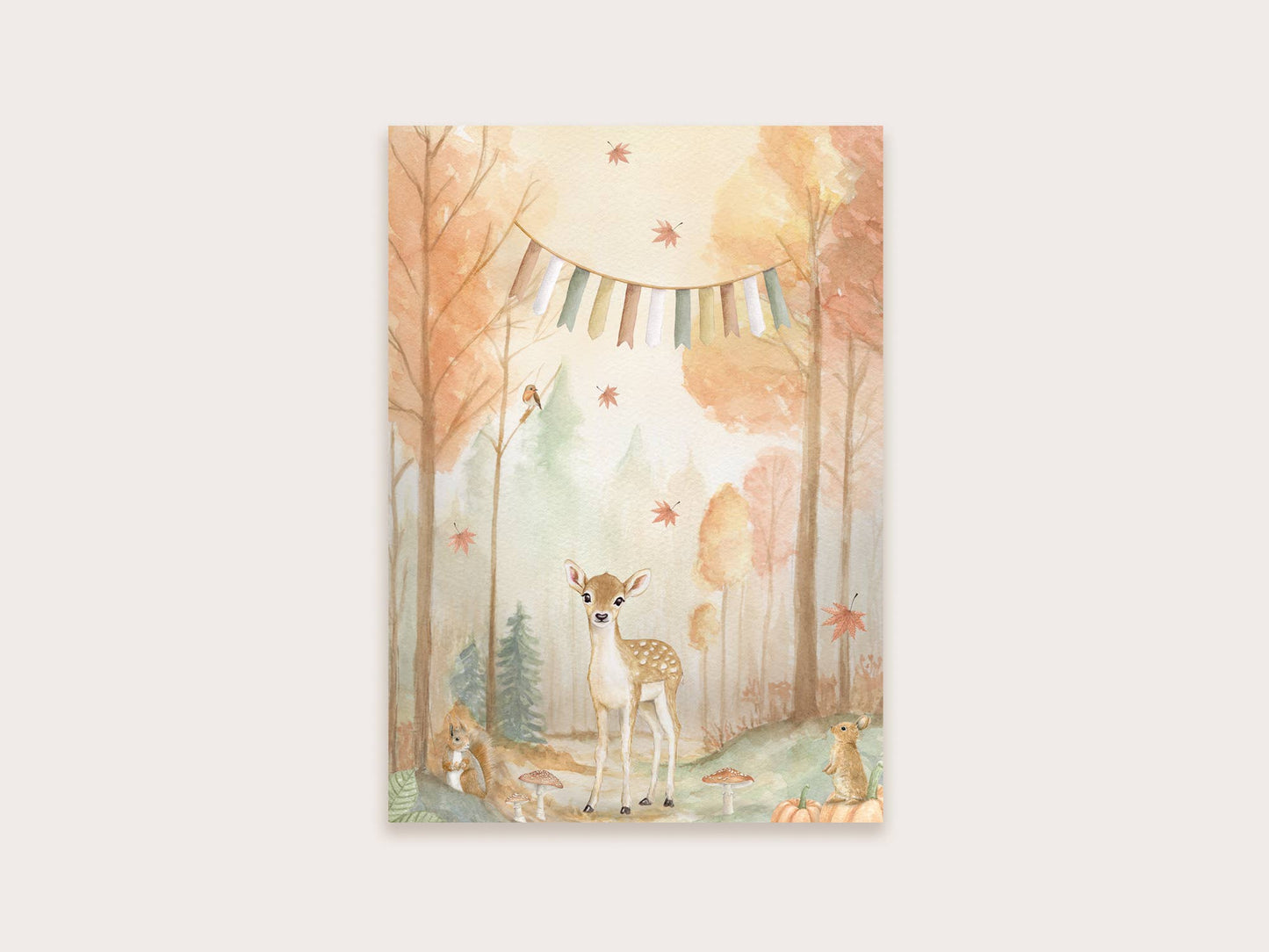 Postkarte Herbstwald mit Tieren